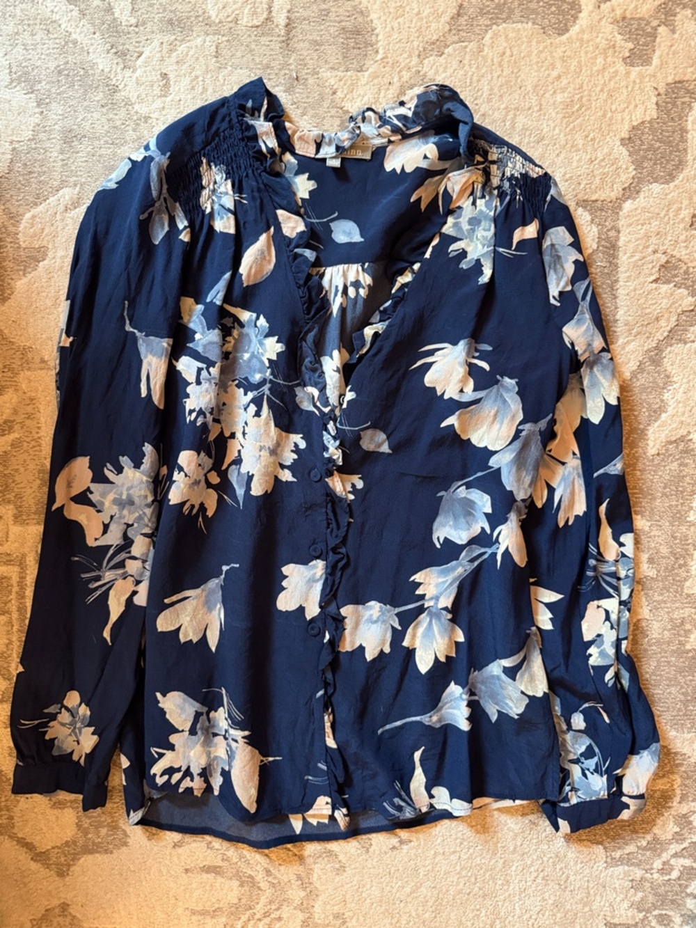 Daniel Rainn Navy Floral Button-Front Blouse